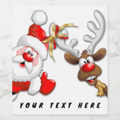 Santa en Reindeer Merry Christmass Happy Cartoon Wijn Etiket (Enkel label)
