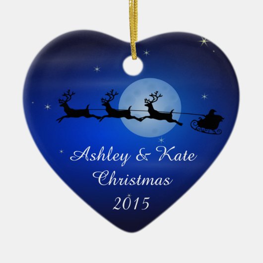 Santa en Reindeer Silhouette Keramisch Ornament (Voorkant)