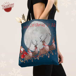 SANTA EN REINDEER VLIEGEN OVER DE WEG TOTE BAG