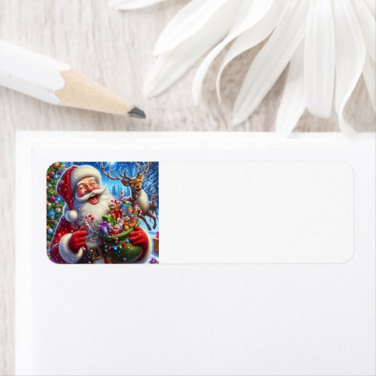 Santa en rendier adreslabel etiket (Insitu)