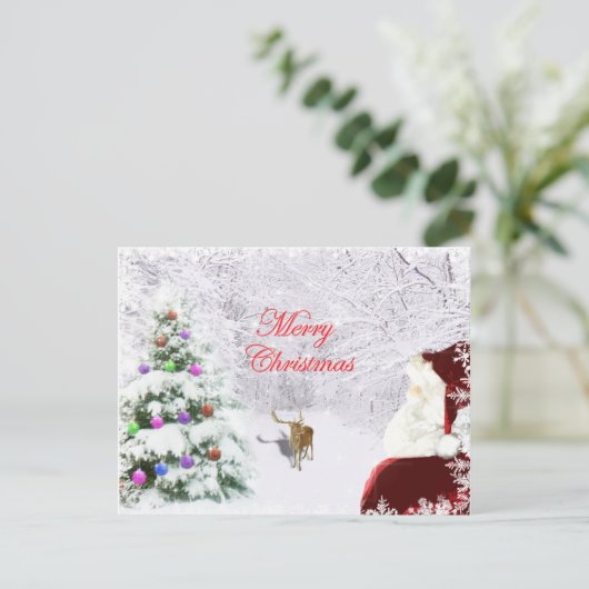 Santa en rendier briefkaart (Staand voorkant)