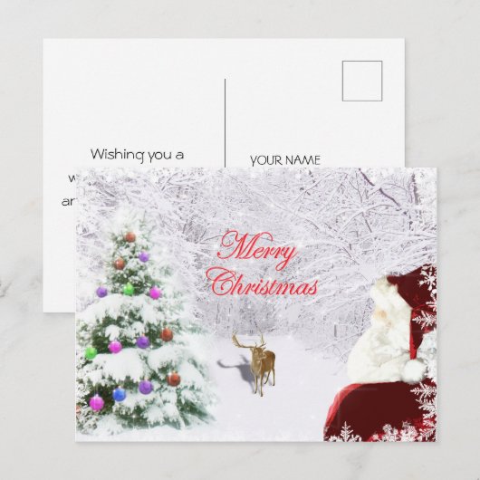 Santa en rendier briefkaart (Voorkant / Achterkant)