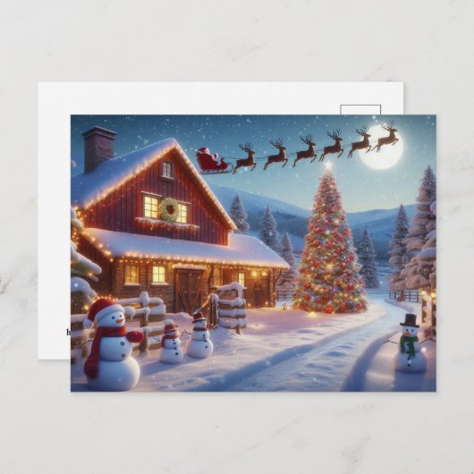 Santa en rendier briefkaart (Voorkant / Achterkant)