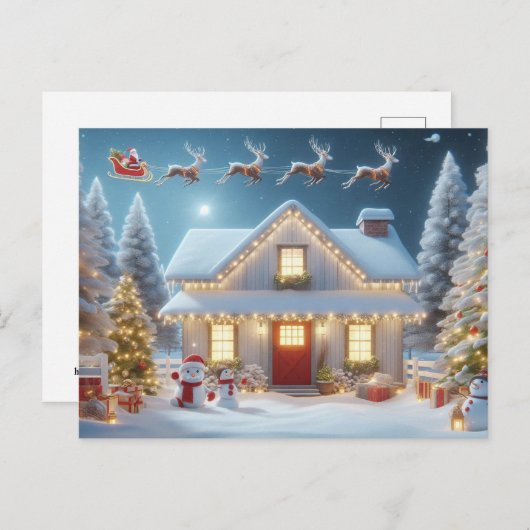 Santa en rendier briefkaart (Voorkant / Achterkant)