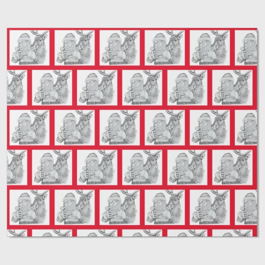 Santa en rendier cadeaupapier (Vlak)