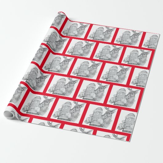 Santa en rendier cadeaupapier (Uitgerold)