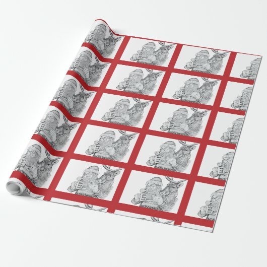 Santa en rendier cadeaupapier (Uitgerold)