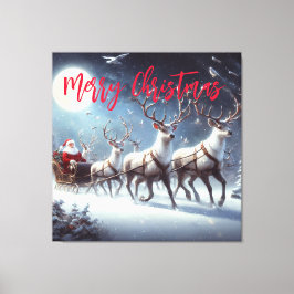 Santa en rendier canvas afdruk