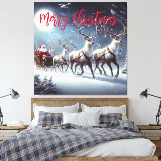 Santa en rendier canvas afdruk (Insitu (Slaapkamer))