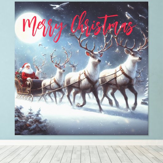 Santa en rendier canvas afdruk (Insitu (Houten vloer))