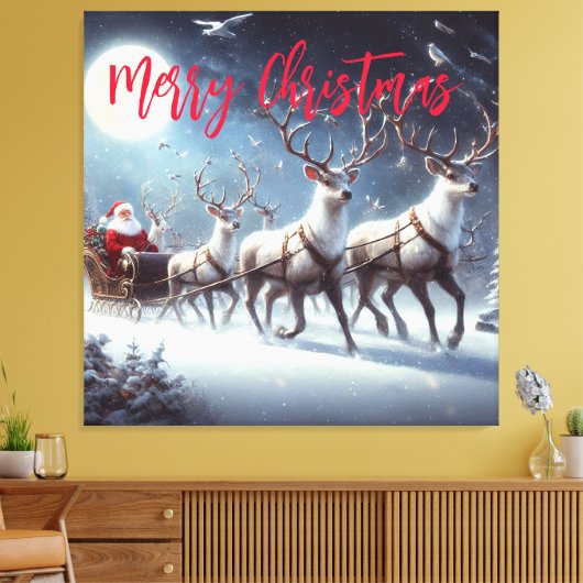 Santa en rendier canvas afdruk (Insitu (Woonkamer))
