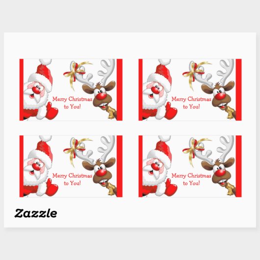 Santa en rendier rechthoekige sticker (Vel)
