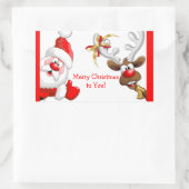 Santa en rendier rechthoekige sticker (Tas)