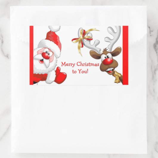 Santa en rendier rechthoekige sticker (Tas)