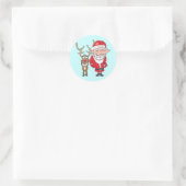 Santa en rendier ronde sticker (Tas)