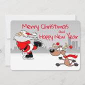 Santa en rendier schaatsen feestdagenkaart (Voorkant)