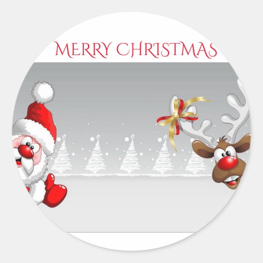 Santa en rendier stickers. ronde sticker (Voorkant)