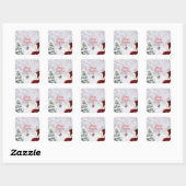 Santa en rendier vierkante sticker (Vel)