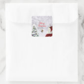 Santa en rendier vierkante sticker (Tas)