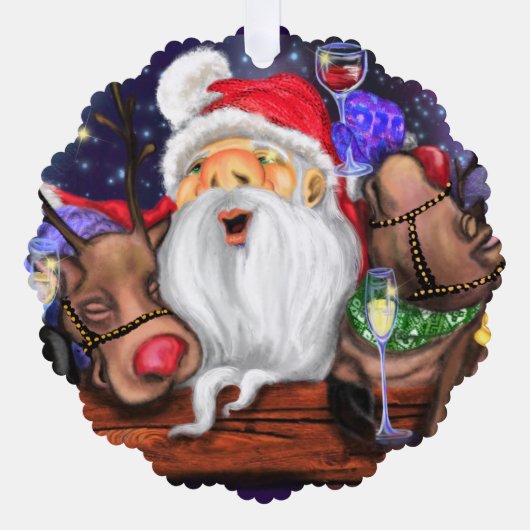 Santa en rendieren Funny Christmas Ornament Kaart (Voorkant)