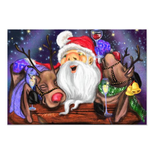 Santa en rendieren Funny Christmas Poster (Voorkant)