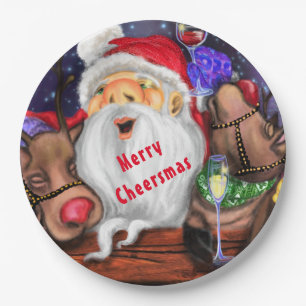 Santa en Rendieren Grappige Kerst Papier Borden Papieren Bordje
