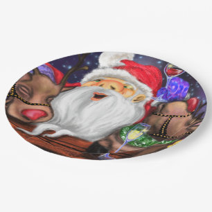 Santa en Rendieren Grappige Kerst Papier Borden Papieren Bordje