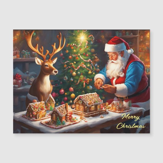 Santa en rendieren maken peperkoek huis (Voorkant)