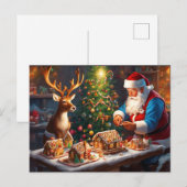Santa en rendieren maken peperkoek huis briefkaart (Voorkant / Achterkant)