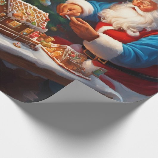 Santa en rendieren maken peperkoek huis cadeaupapier (Hoek)