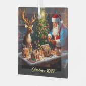 Santa en rendieren maken peperkoek huis glas ornament (Voorkant links)