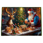 Santa en rendieren maken peperkoek huis groot cadeauzakje (Voorkant)