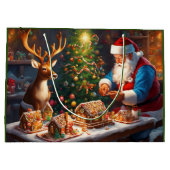 Santa en rendieren maken peperkoek huis groot cadeauzakje (Achterkant)