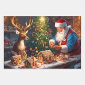 Santa en rendieren maken peperkoek huis inpakpapier vel (Voorkant 2)