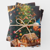 Santa en rendieren maken peperkoek huis inpakpapier vel (In situ)