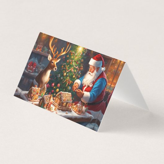 Santa en rendieren maken peperkoek huis kaart (Voorkant)