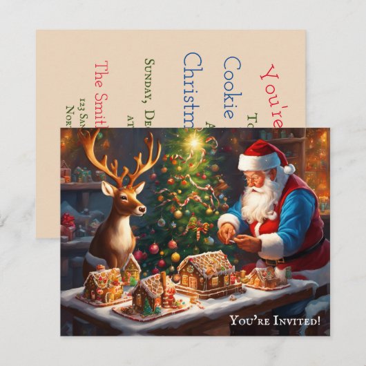 Santa en rendieren maken peperkoek huis kaart (Voorkant / Achterkant)