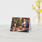 Santa en rendieren maken peperkoek huis kaart (Gele Bloem)