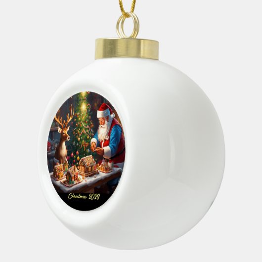 Santa en rendieren maken peperkoek huis keramische bal ornament (Rechts)
