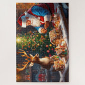 Santa en rendieren maken peperkoek huis legpuzzel (Verticaal)