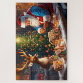 Santa en rendieren maken peperkoek huis legpuzzel (Verticaal)