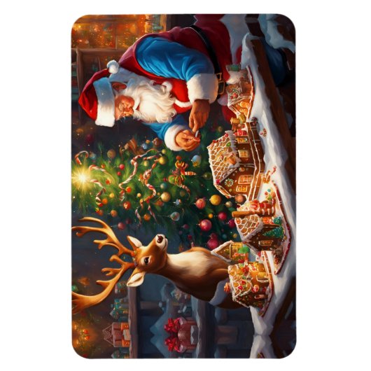 Santa en rendieren maken peperkoek huis magneet (Verticaal)