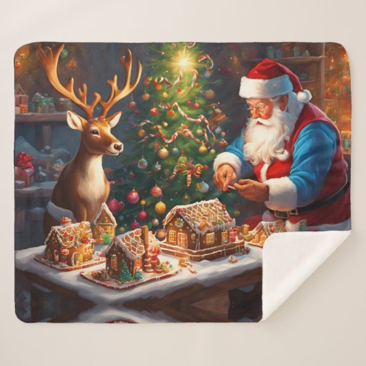 Santa en rendieren maken peperkoek huis sherpa deken (Voorkant (horizontaal))