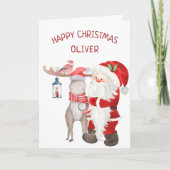 Santa en rendiergerichte Kinderen Feestdagen Kaart (Voorkant)