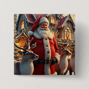 Santa en rendierplein Button