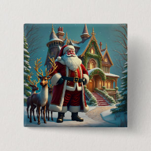 Santa en rendierplein Button