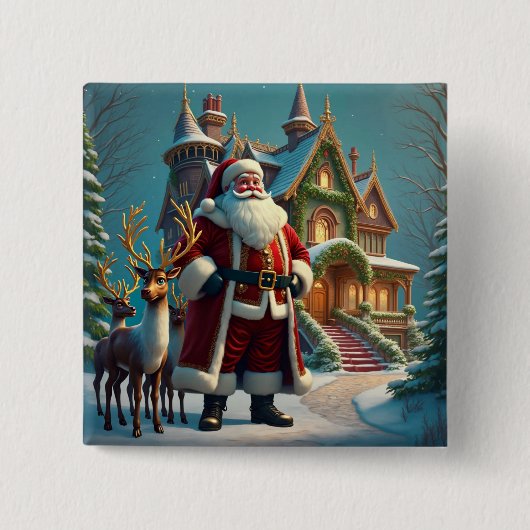 Santa en rendierplein Button (Voorkant)