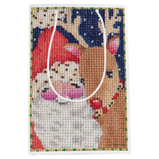 Santa en Rudolf Gift-tas Medium Cadeauzakje (Voorkant)