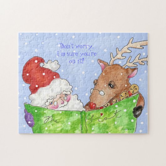 Santa en Rudolf met de lijst Legpuzzel (Horizontaal)