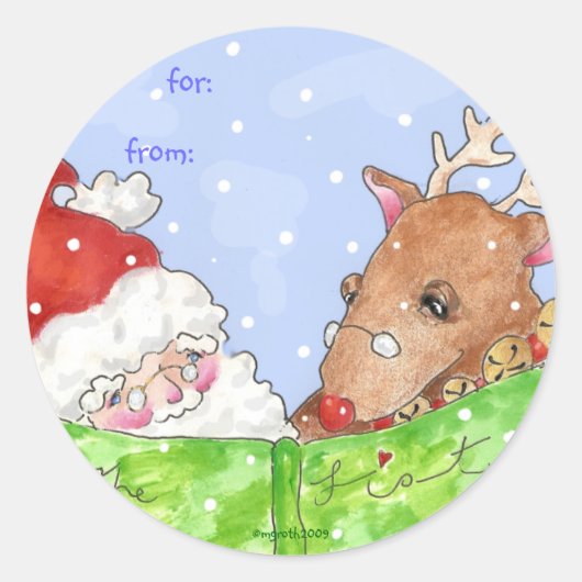 Santa en Rudolf met de lijst Ronde Sticker (Voorkant)